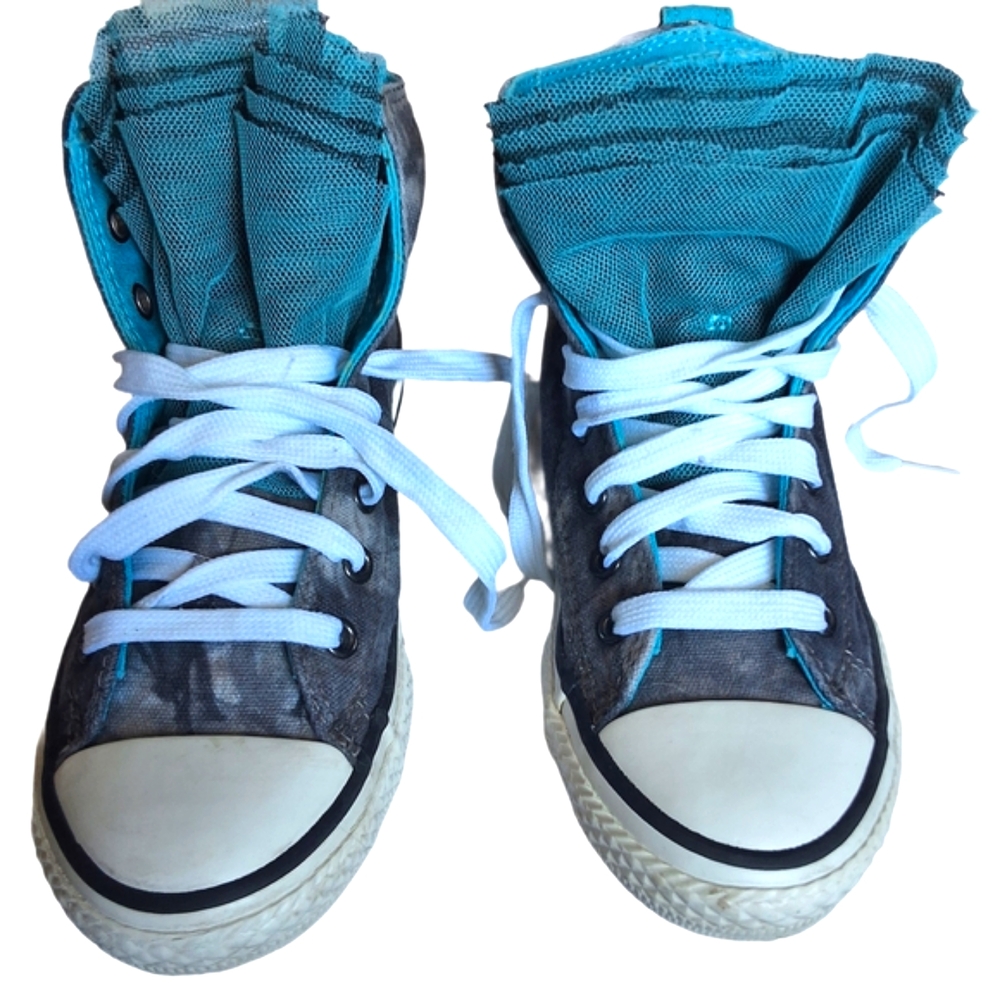 Teal and Gray High-Top Sneakers